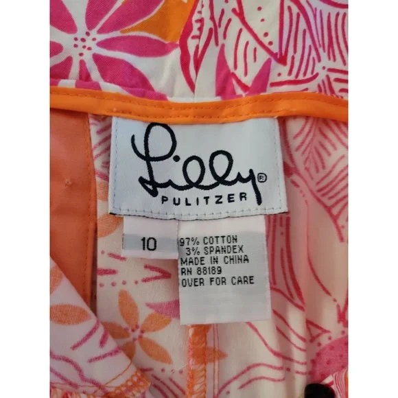 Lilly Pulitzer Orange Daisy print capri pants Preppy size 12 White Label vintage - Picture 2 of 8